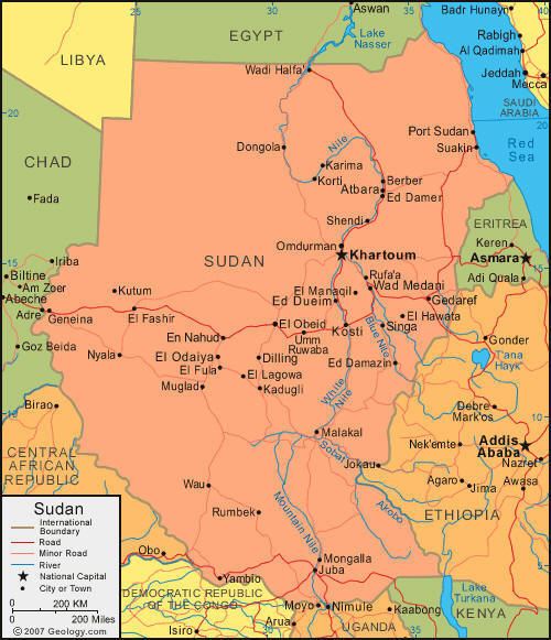 Sudan political map