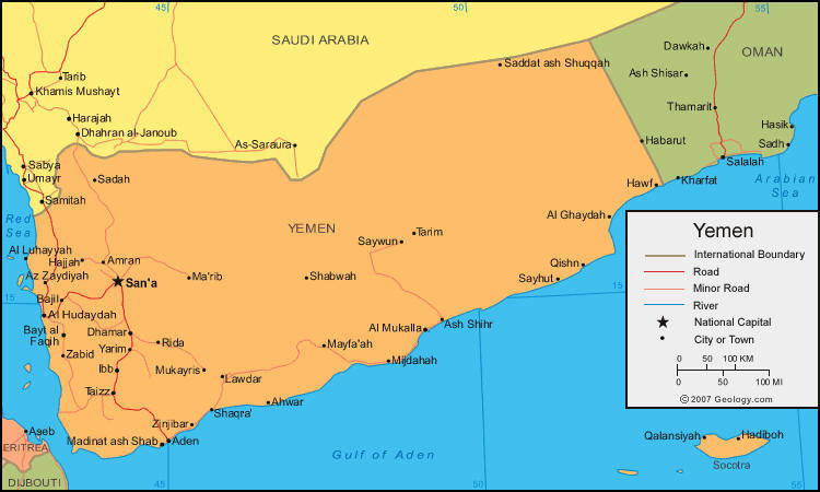 Yemen political map